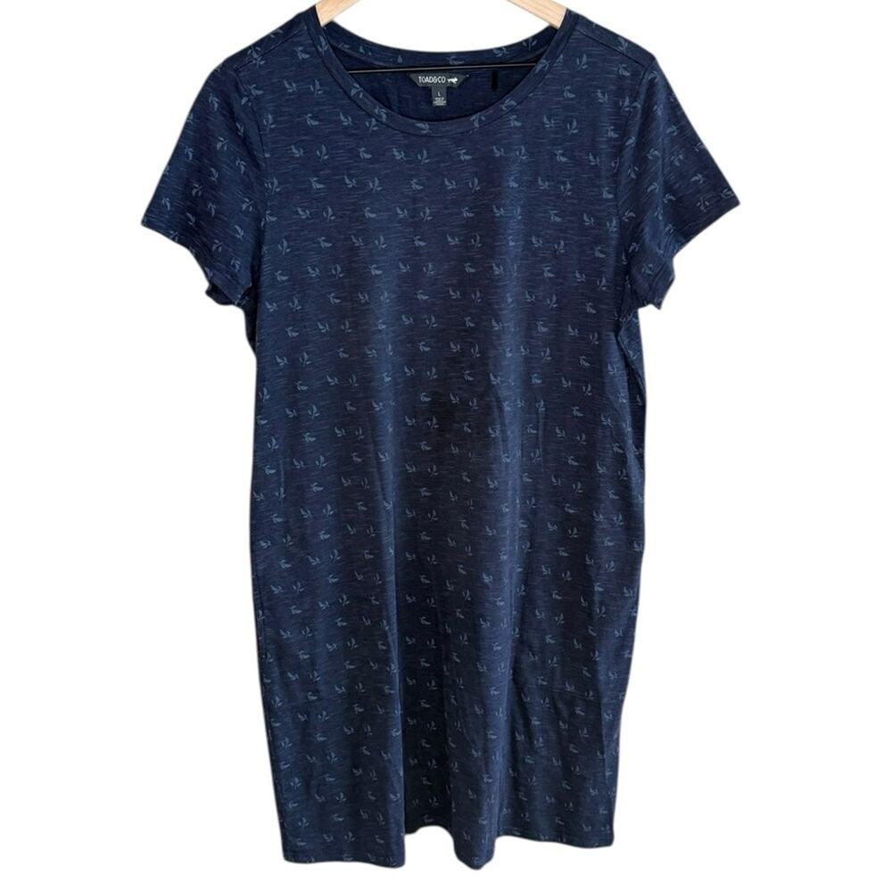TOAD & CO Women's Large Windmere II Short Sleeve Dress Navy Butterfly